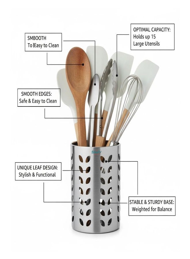 FINALITY Stainless Steel Spoon Holder for Kitchen | Cutlery Stand | Spoon Holder for Kitchen Counter Top | 9 CM Cutlery Holder | Pen Holder for Dining Table | Spatula Holder| Pack of 1 - Image 3